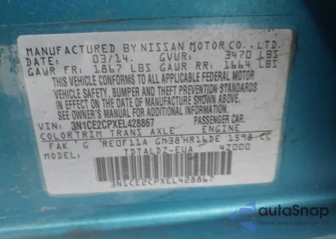 2014 Nissan Versa Note Sv z USA, uszkodzony, nr VIN 3N1CE2CPXEL428867